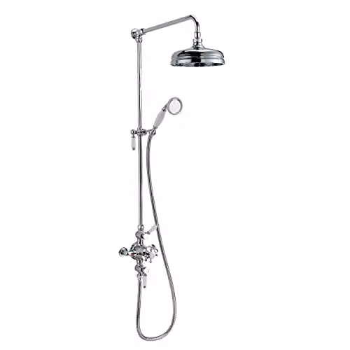 Nes Home Chrome Exposed Thermostatic Shower Bar Mixer Set with Overhead Shower and Ceramic Two-Handle Design