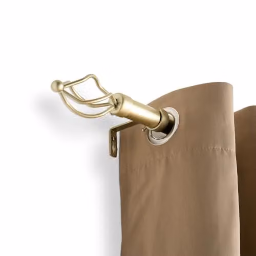 OHS Extendable Brass Curtain Pole with Twist Finials and Brackets, Bronze or Gold, 120 to 220 cm