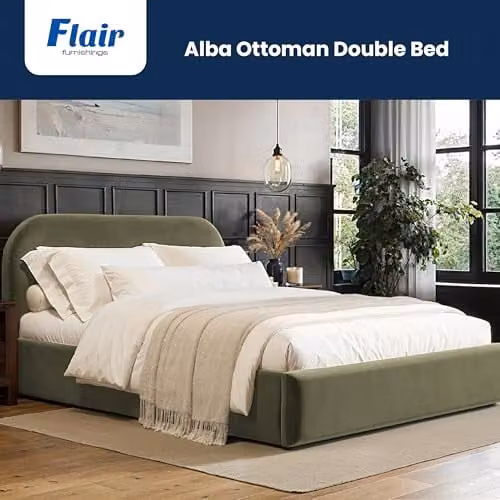 Flair Furnishings Alba Double Ottoman Bed Frame with Storage in Khaki Green Velvet – 2