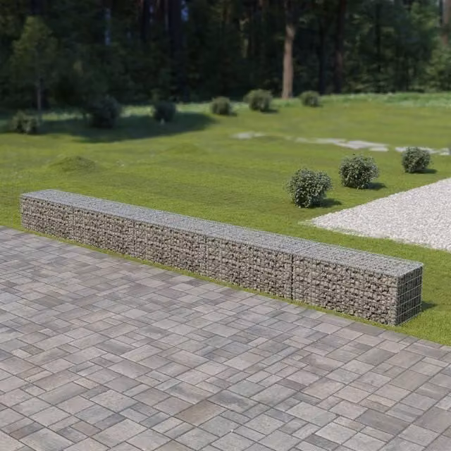 Berkfield Home Galvanised Steel Gabion Wall with Covers in Silver, W: 600 cm, D: 50 cm, H: 50 cm
