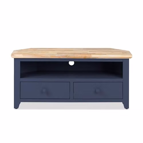 Statement Furniture Florence Wooden Corner TV Stand with 2 Drawers and Shelf in Navy Blue, W108cm x D40cm x H50cm