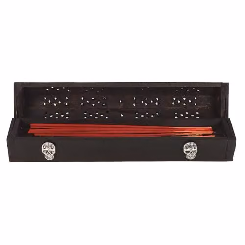 Something Different KDMD Go Away Evil Incense Box in Black, Brown and Silver Wood