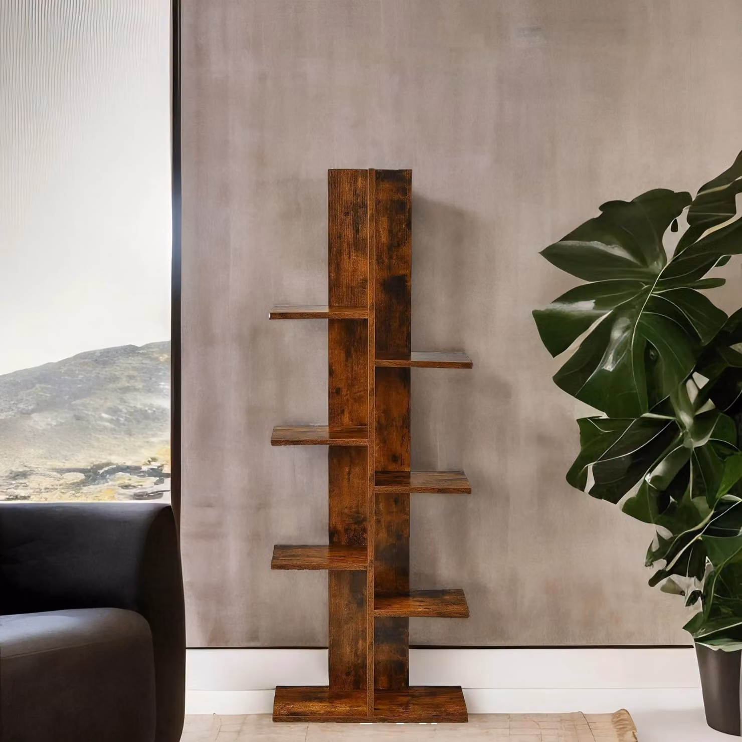 Rafaelo Mobilia Industrial 8 Tier Free-Standing Tree Display Stand in Dark Brown – 3
