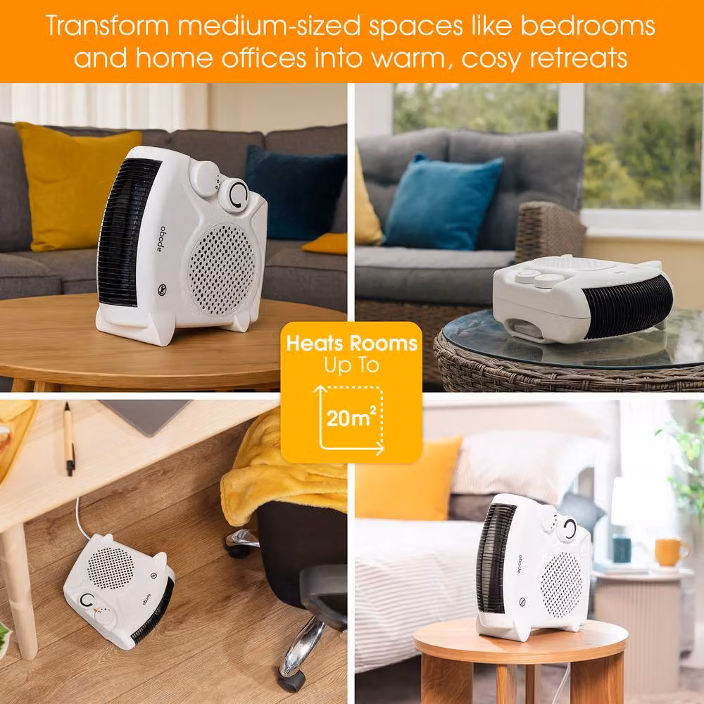 Abode 2000W White Fan Heater with 2 Heat Settings and Overheat Protection AFH1001 – 6