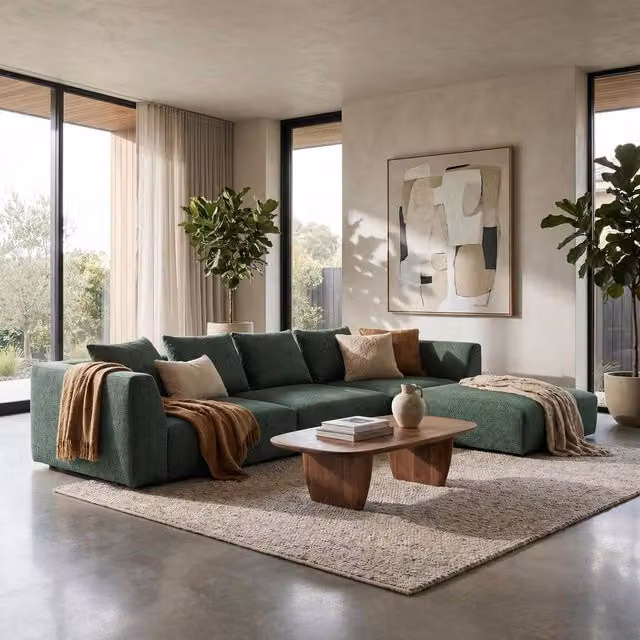 Abakus Direct Tokyo Large L-Shape Corner Sofa in Green Brushed Tweed Fabric – 1