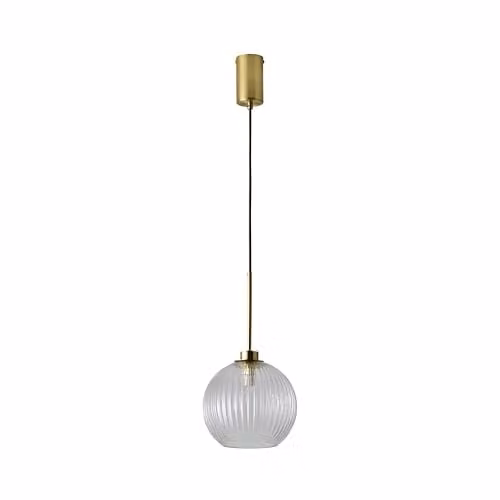 ValueLights Maddison Clear Ribbed Glass Ceiling Pendant Light with Brushed Gold Finish and LED Bulb Included