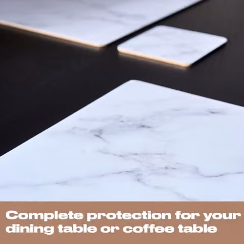 OHS White and Grey Marble Effect Placemat and Coaster Set, Non-Slip and Stain Repellent, W: 40 cm, D: 30 cm – 5