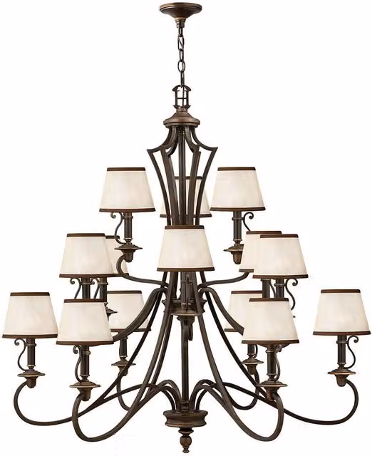 Loops 15 Bulb Bronze Hanging Pendant Chandelier with Multicolour Fabric Shades and E14 LED Compatibility