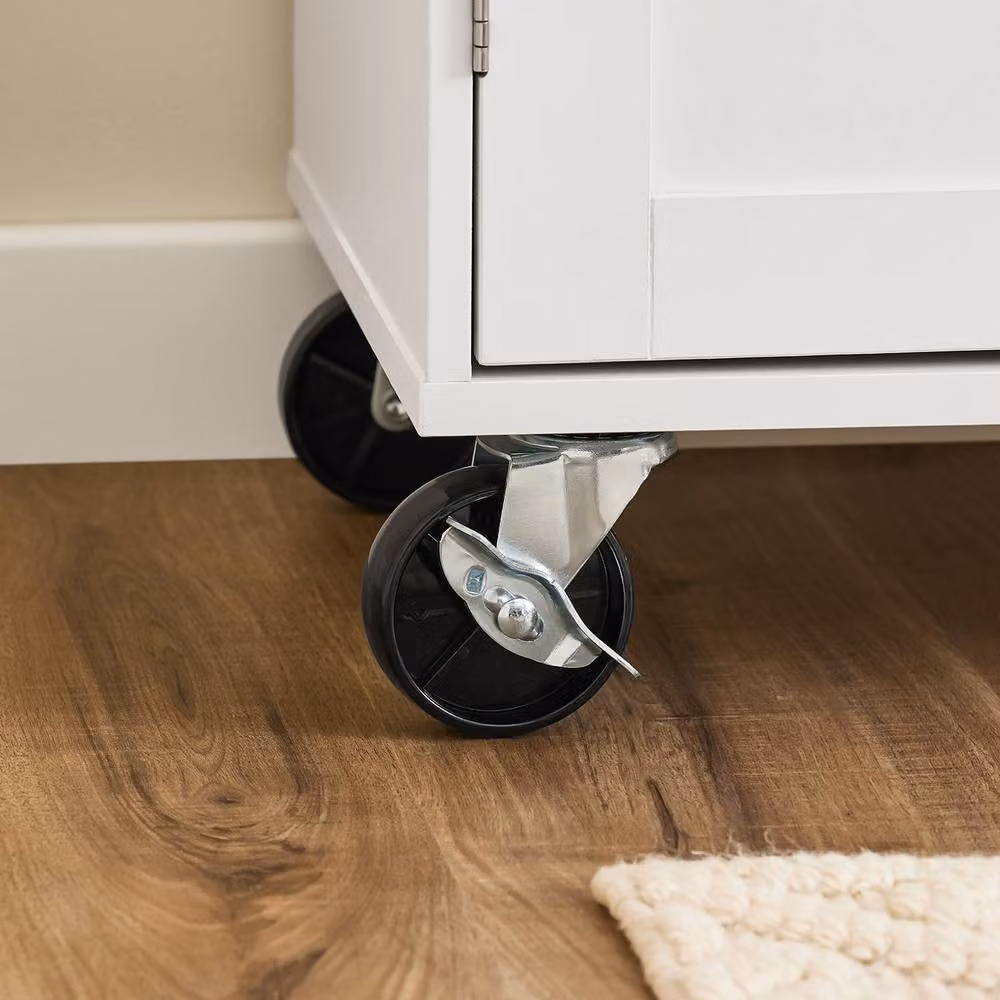 SoBuy Mobile Kitchen Island Base Unit in White with Oak Top and Soft-Close Hinged Doors – 2