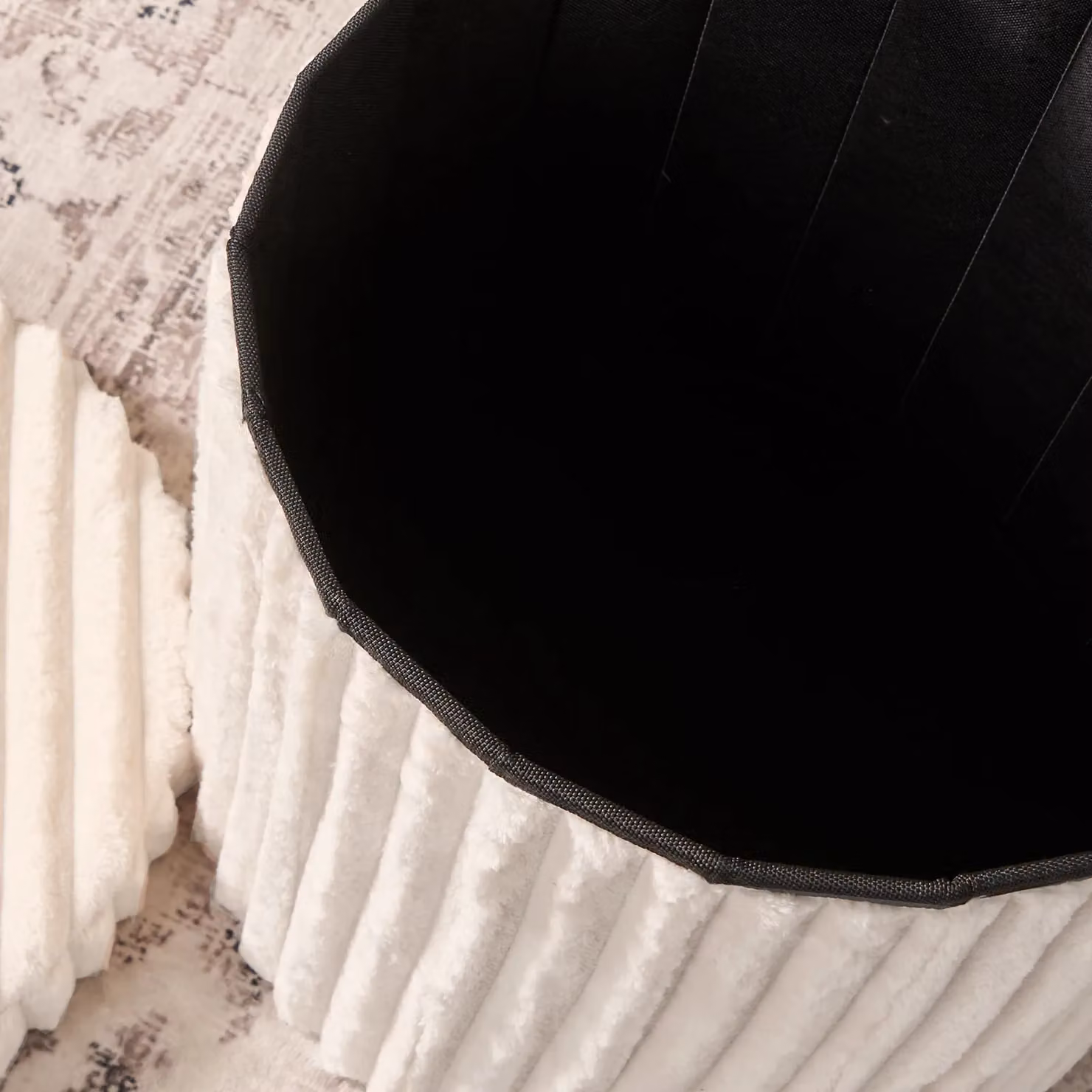 OHS Round Ribbed Storage Ottoman in Cream with Lid and Hidden Storage Space – 6