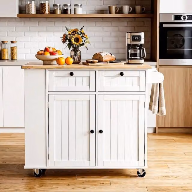 SPETLEK Kitchen Island with Side Storage Rack, White, W: 44 cm, H: 86 cm