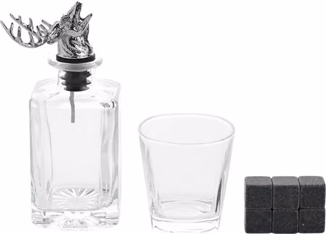 Harvey Makin Men's Whisky Stag Decanter and Glass Set with Cooling Stones in Clear