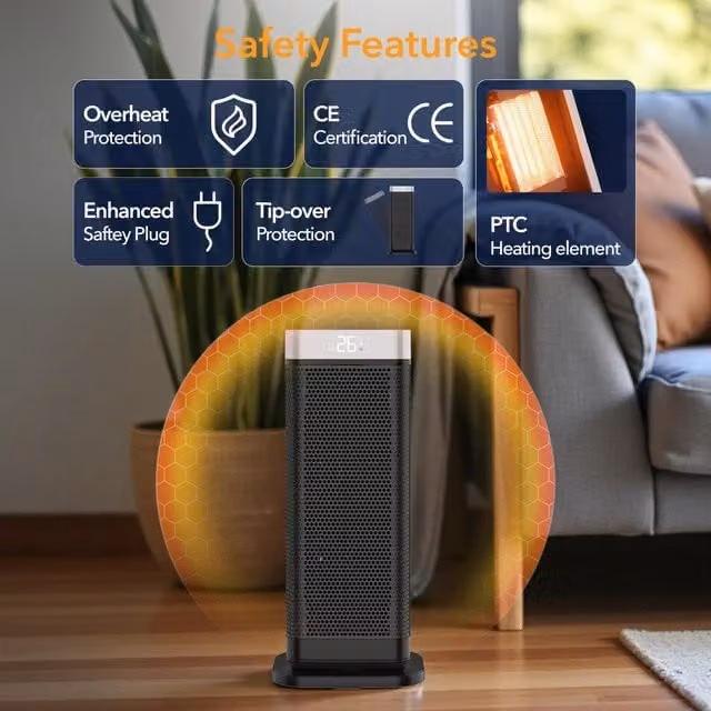 Air Pro Portable PTC Ceramic Space Heater with Oscillating Fan and Remote, Black, Height: 43 cm