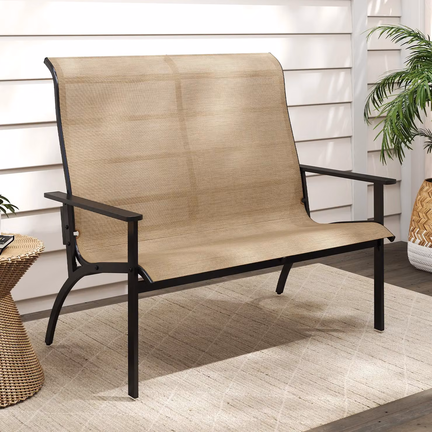 Gymax 2-Person Outdoor Adirondack Patio Garden Bench with Armrests in Brown – 6