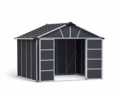 Palram Yukon Metal Tool Shed with Polycarbonate Panels and Double Doors, Grey, W: 332 cm, D: 271 cm, H: 252 cm