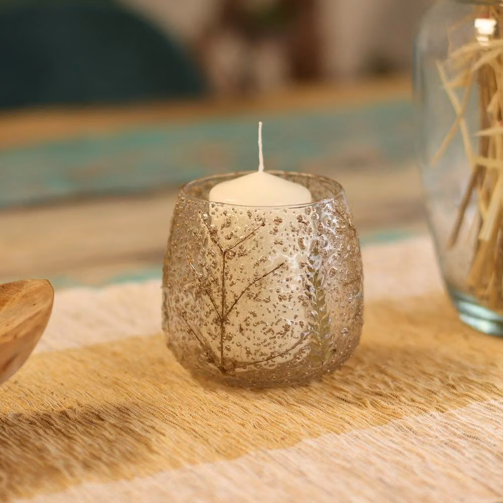 Serenityy Pino Natural Floral Glass Straight Candle Holder, Transparent, H: 10 cm, W: 9 cm – 2