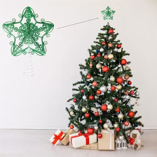 Shatchi Green Glitter Star Christmas Tree Topper, 14.5 cm – 3