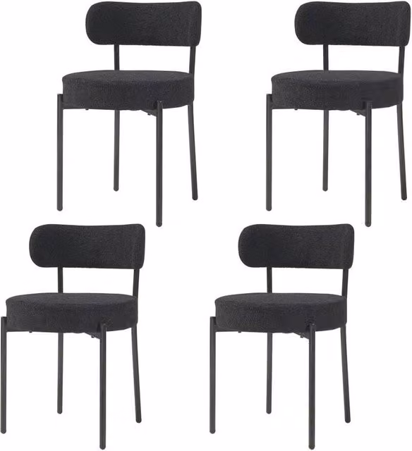 FORGEVIO Set of 4 Black Modern Bouclé Dining Room Chairs with Matt Metal Legs