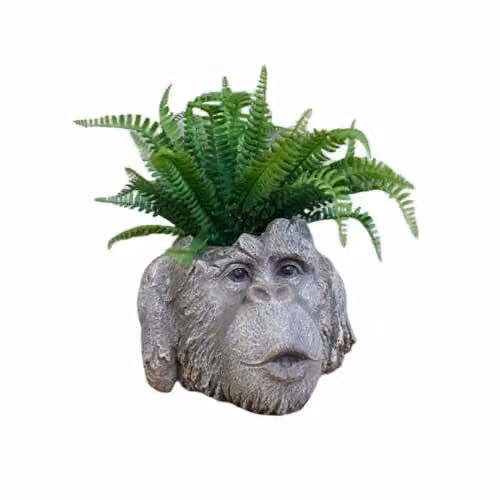 Gifts Direct 2 U Grey Resin Monkey Head Planter with Hear No Evil Animal Design for Tabletop Decoration
