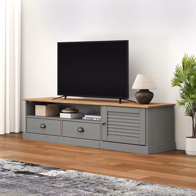 Berkfield Home VIGO Grey Rustic Solid Wood Pine TV Cabinet W/D/H: 156 x 40 x 40 cm – 1