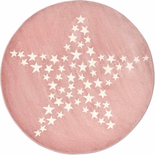 Bravich Nursery Star Round Rug in Pink, Diameter: 120 cm