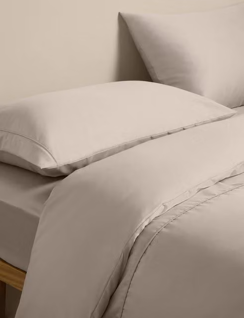 M&S Egyptian Cotton 230 Thread Count Silky Duvet Cover Set, Beige, 200 x 200 cm