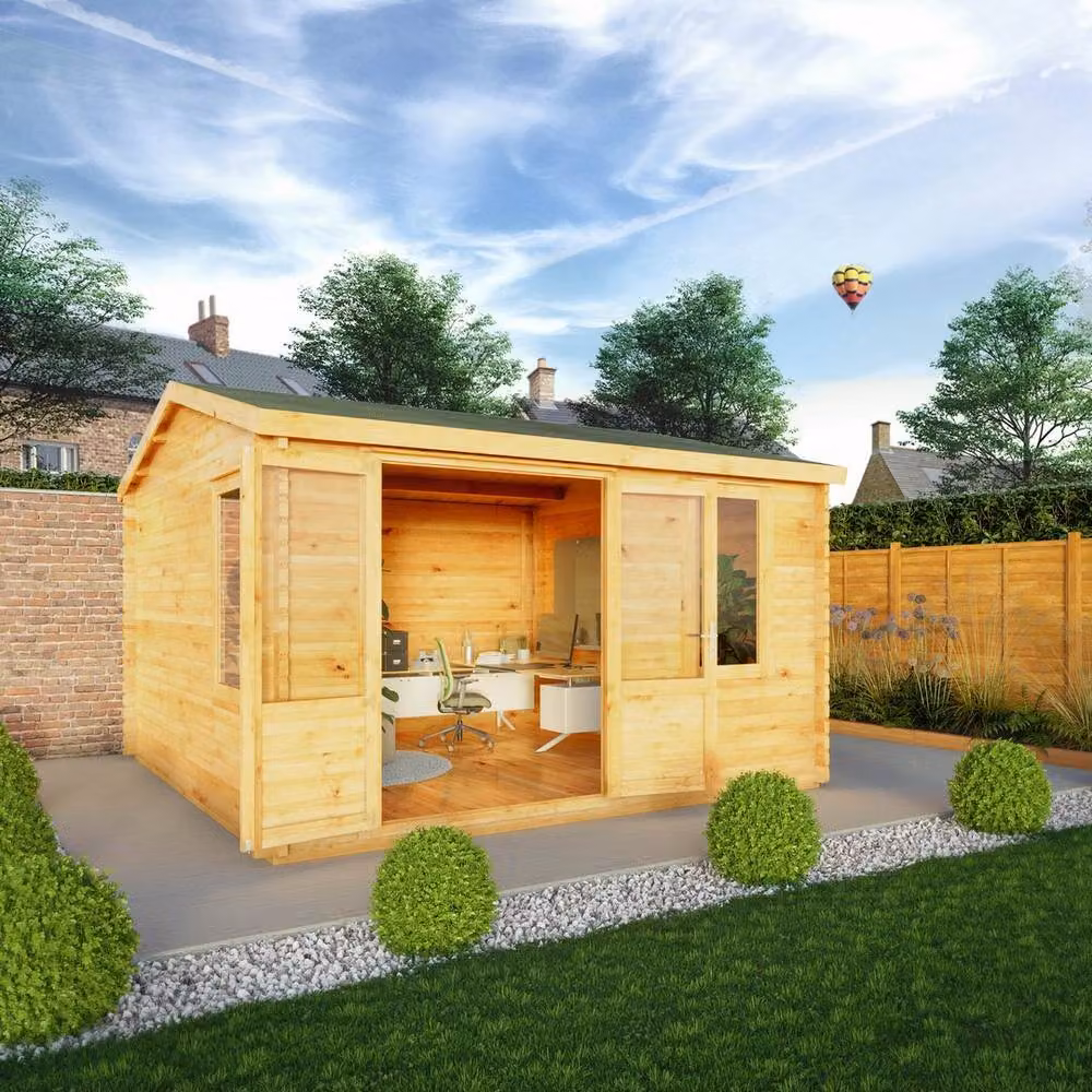 Mercia Home Office Elite 28 mm Log Cabin in Light Brown, L414.1 x W403.6 x H272.6 cm – 3
