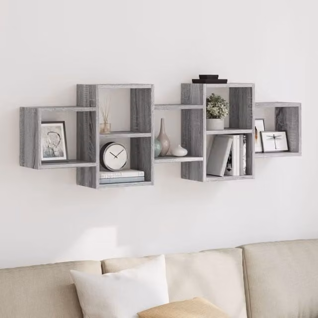 Berkfield Home Wall Mounted Shelf in Grey Sonoma, W: 129 cm, D: 42 cm, H: 18 cm