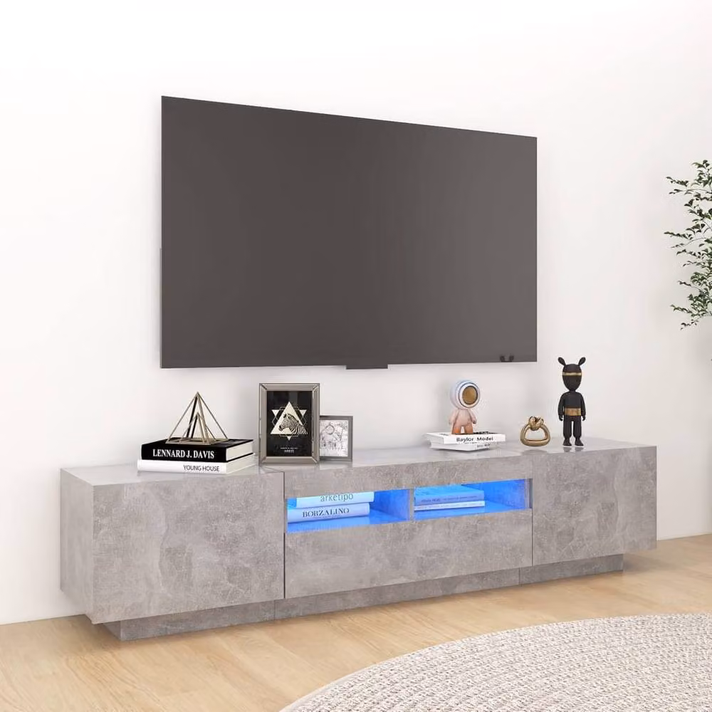 Berkfield Home Modern TV Cabinet with LED Lights in Concrete Grey, W: 180 cm, D: 35 cm, H: 40 cm – 2