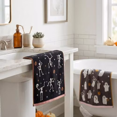 Allure Bath Fashions Odyssey Collection Halloween Hand Towels, Pack of 2, Multicolour and Black, 100% Cotton, W: 50 cm, H: 80 cm – 7