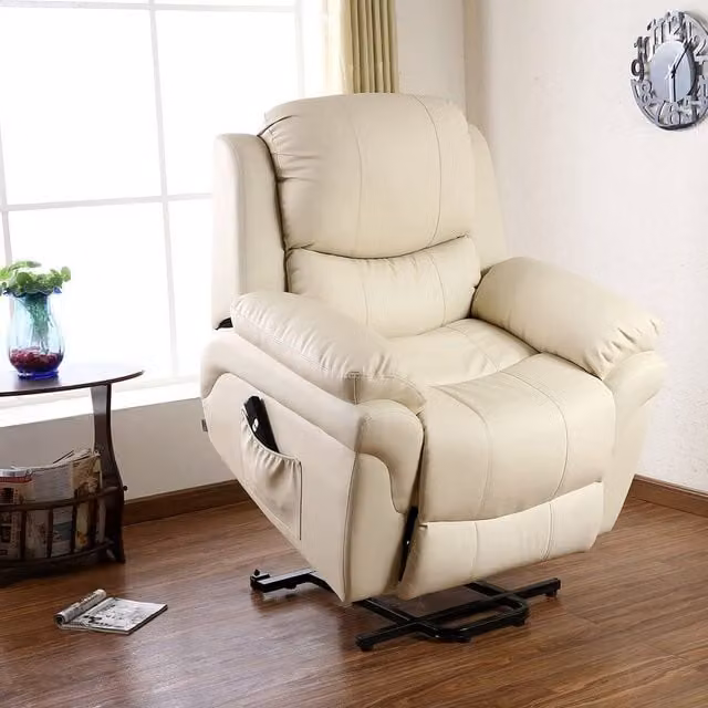 More4Homes Madison Single Motor Electric Rise Recliner Armchair in Cream Bonded Leather