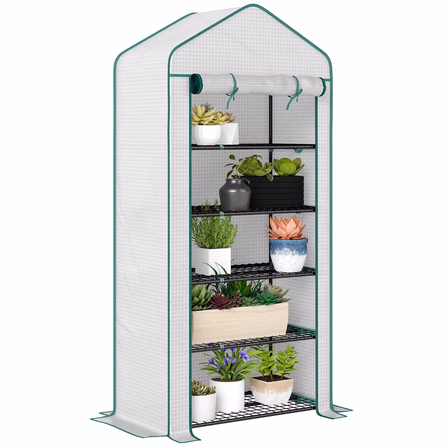 OUTSUNNY 5 Tier Widened Mini Freestanding Greenhouse in White, H x W x D: 193 x 90 x 49 cm – 2