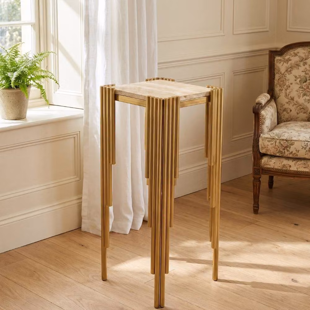 Home Luxe Interior Sassari Gold Modern Side Table with Cream Marble Top, W/D/H: 30 x 30 x 70 cm – 3