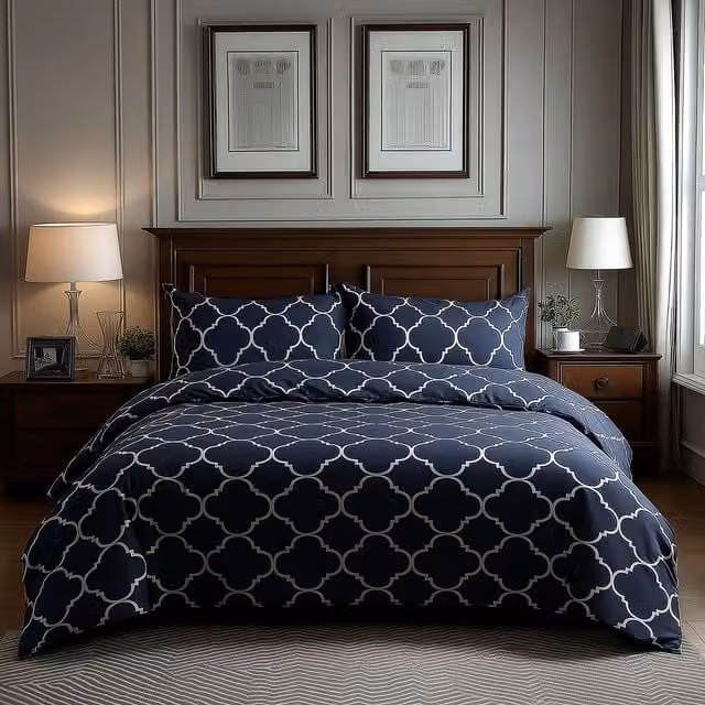 Snug City Grey and Blue Geometric Design Polycotton Duvet Cover and Pillowcase Set, W/D/H: 140 x 200 cm – 1