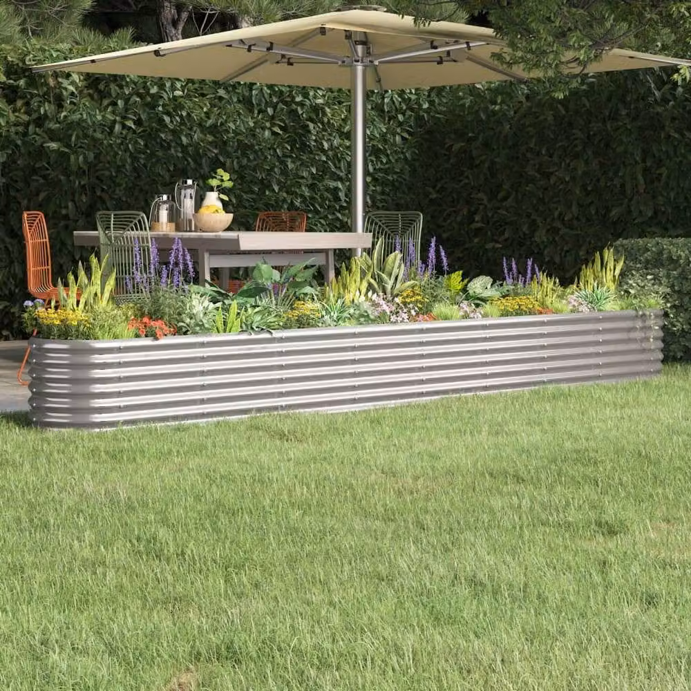 Berkfield Home Garden Powder-coated Steel Raised Bed in Silver, W/D/H: 332 x 40 x 36 cm – 1