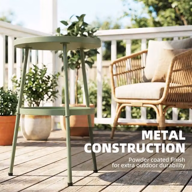 Outsunny 2-Tier Round Metal Patio Side Table in Green