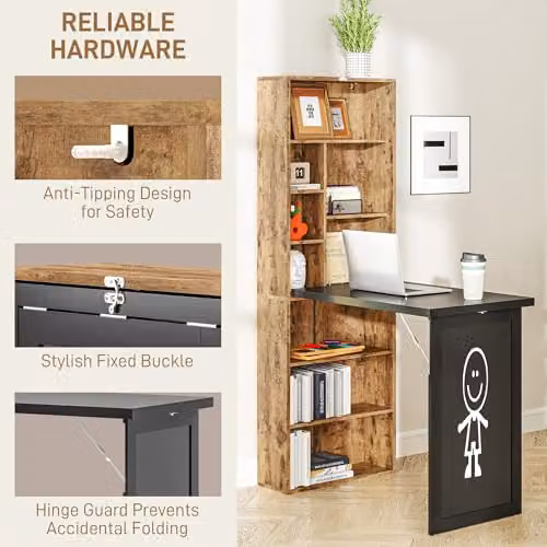 HOMCOM Wall Mounted Folding Computer Desk with Blackboard, Rustic Brown – 7