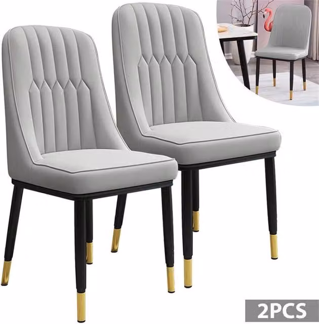 FLAVORA Set of 2 Grey Faux Leather Modern Dining Chairs