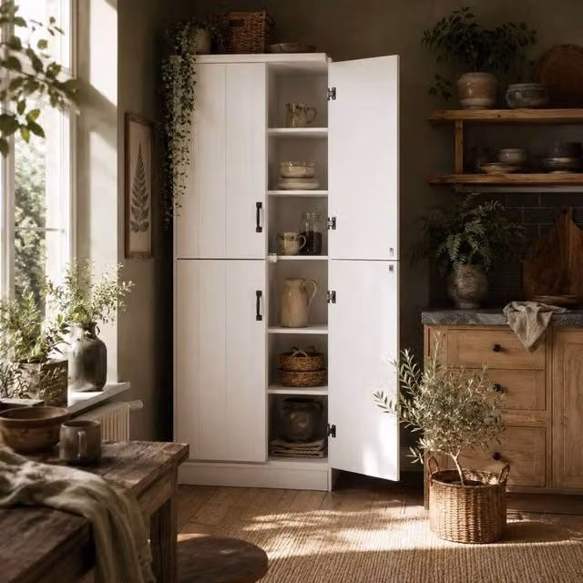Wyld Haus Nahado 4 Door Tall Kitchen Cupboard in White with 6 Internal Shelves