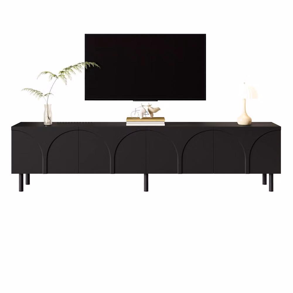 Merax Black Arched 4 Door TV Unit Lowboard with Metal Legs W: 180 cm, D: 35 cm, H: 49 cm – 5