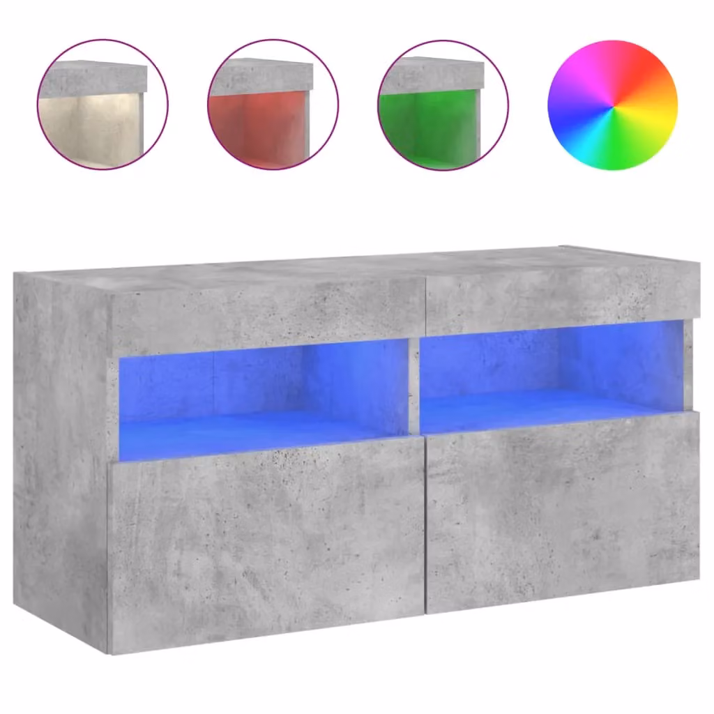 Berkfield Home Modern Wall Mounted TV Cabinet with Integrated LED Lights in Concrete Grey, W: 80 cm, D: 40 cm, H: 40 cm – 2