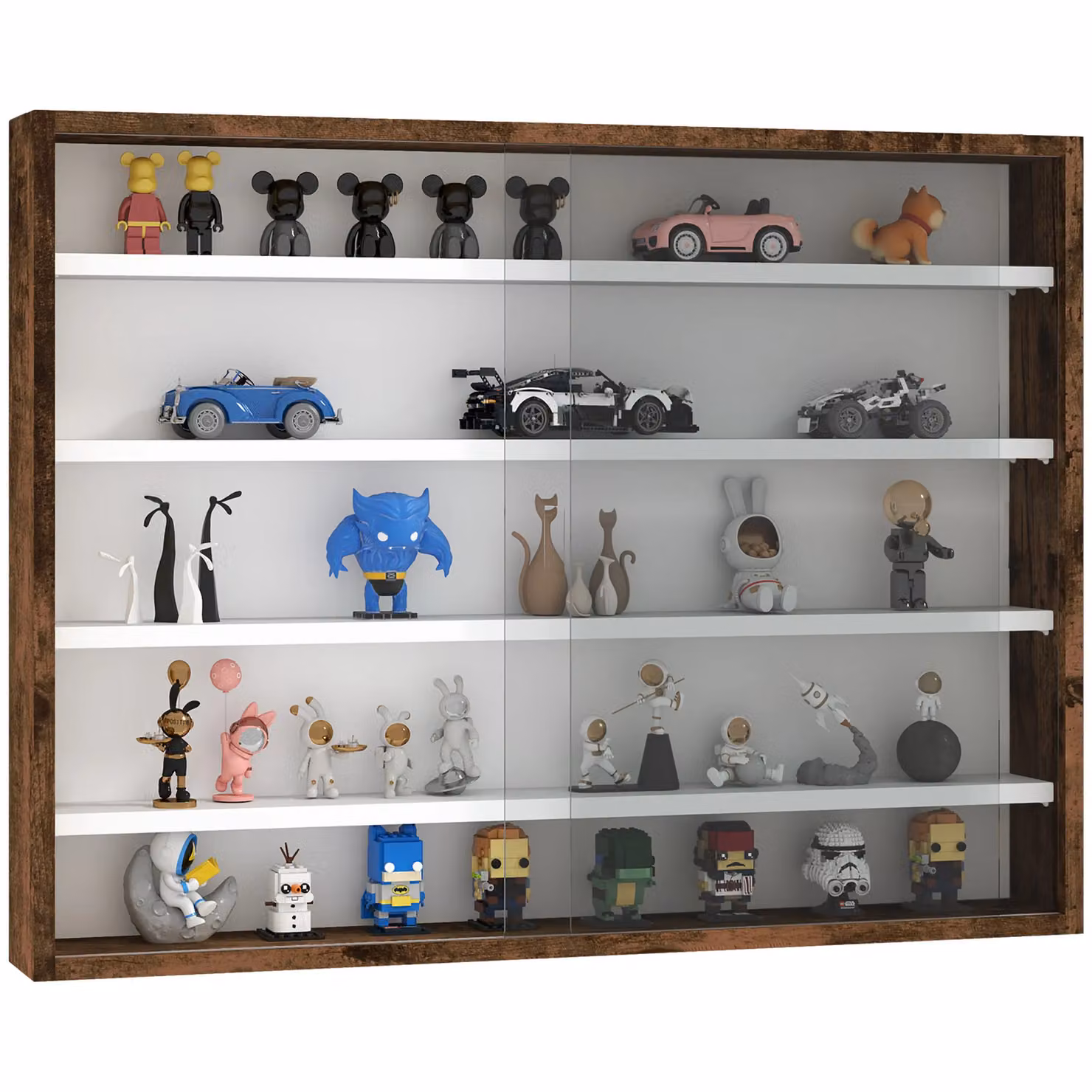 HOMCOM 5-Tier Wall Mounted Display Shelf Unit with Glass Doors in Brown – 2