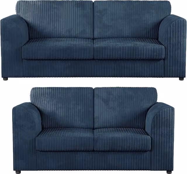 Furnishings For Less UK Luxor Jumbo Cord 3 + 2 Fabric Sofa Suite Fullback in Navy Blue