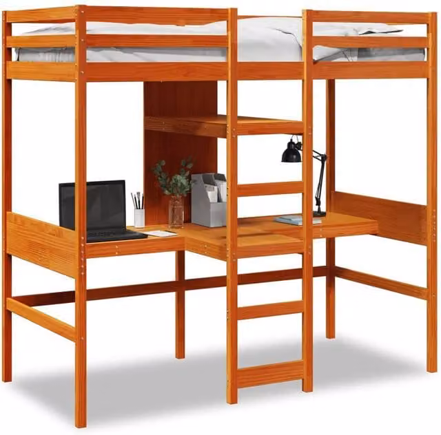 Berkfield Home Loft Bed Frame in Wax Brown Solid Wood Pine, W/D/H: 75 x 190 cm