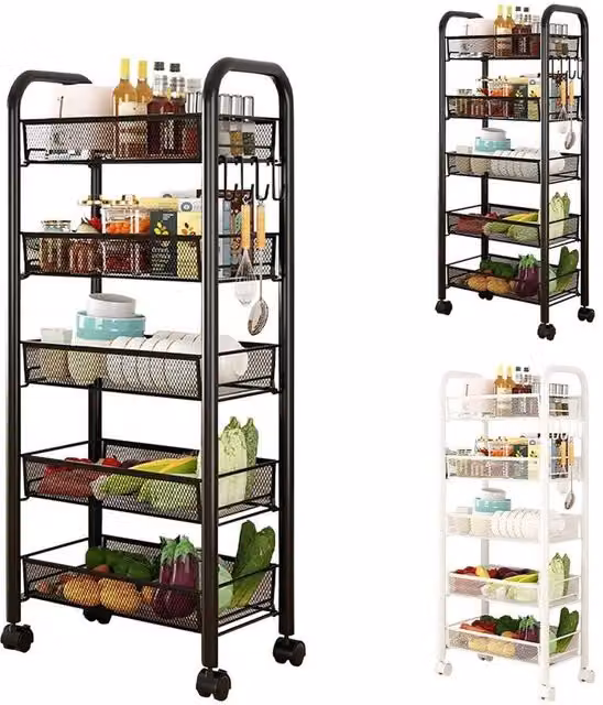 VOGREX 5-Tier Small Rolling Utility Cart on Wheels in Black – 1