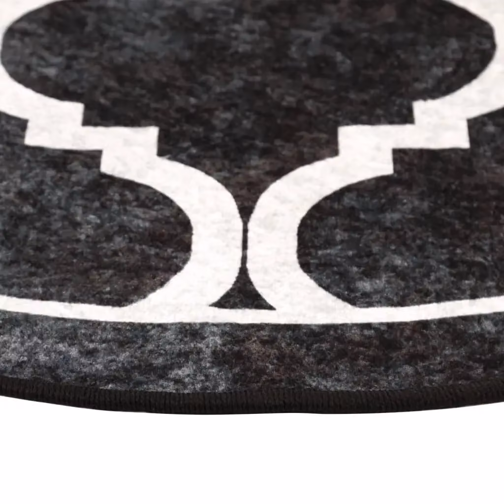 Berkfield Home Washable Round Anti Slip Rug in Black and White, Diameter: 100 cm – 2
