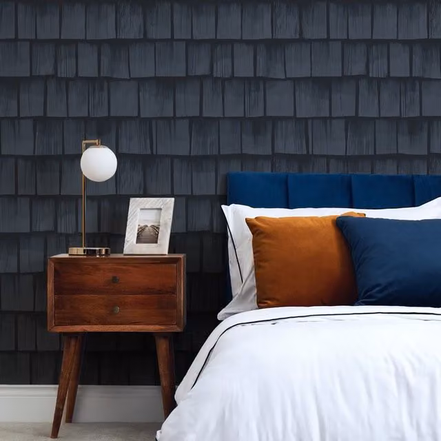 I Love Wallpaper Colorado Wood Tile Wallpaper in Blue Geometric Abstract Rustic Design, Width: 30 cm