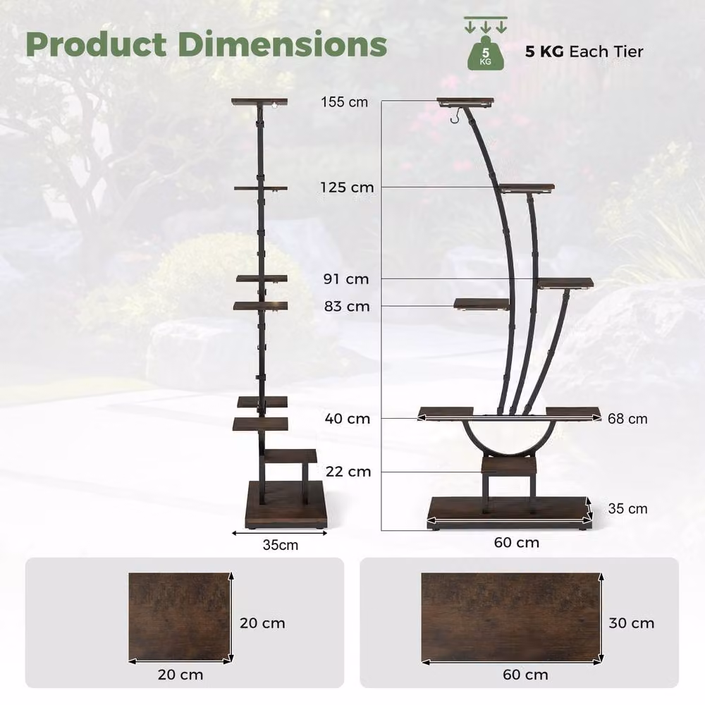 Gymax Metal Corner Indoor Plant Stand with Integrated Grow Lights in Sand Matt Finish, Height: 155 cm – 2