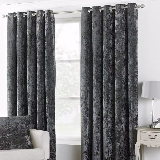 Make it a Home Verona Grey Crushed Velvet Thermal Insulating Eyelet Curtains, Height: 228 cm