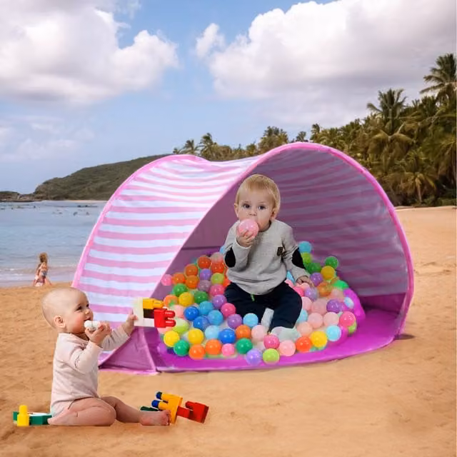 Livingandhome Baby Beach Tent with Mini Pool and Canopy in Pink